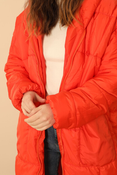 Quilted Fabric Long Sleeve Oversized/Relaxed Women's Coat - Orange - 18