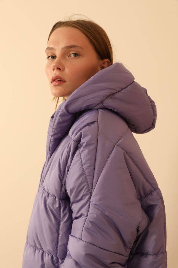 Quilted Long Sleeve Oversized/Relaxed Women's Coat - Lilac - 11