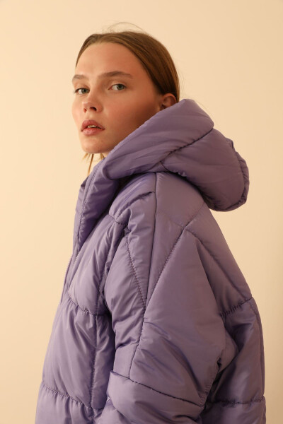 Quilted Long Sleeve Oversized/Relaxed Women's Coat - Lilac - 12