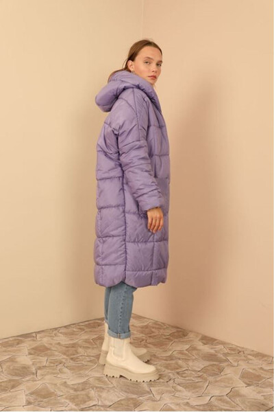 Quilted Long Sleeve Oversized/Relaxed Women's Coat - Lilac - 14