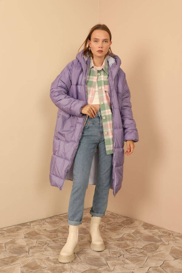 Quilted Long Sleeve Oversized/Relaxed Women's Coat - Lilac - 17