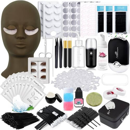 QUKLOGEN Lash Extension Kit Eyelash Practice for Beginners Professional Set with Mannequin Head Removable Eyelids USB Fan Spray Inpidual False Lash Eyelash Strips Shampoo Brush Supplies Storage box - 1