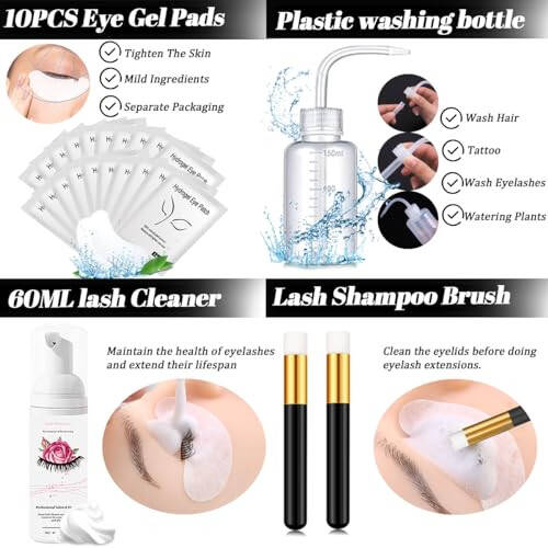 QUKLOGEN Lash Extension Kit Eyelash Practice for Beginners Professional Set with Mannequin Head Removable Eyelids USB Fan Spray Inpidual False Lash Eyelash Strips Shampoo Brush Supplies Storage box - 7