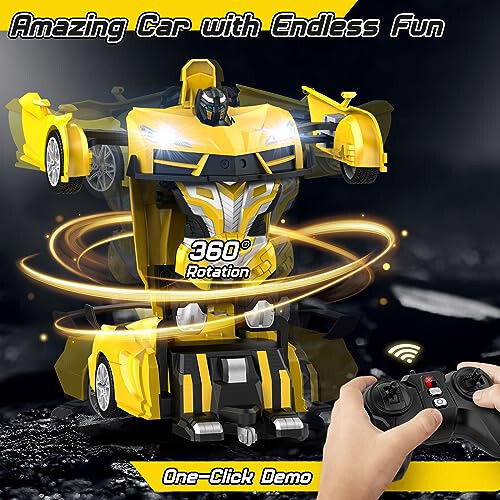 Qumcou Remote Control Car, Transform Robot RC Cars with Cool Headlights, 2.4Ghz Kids Toys Car with 360 Degree Rotation and One-Button Deformation, Christmas Birthday Gifts for Boys Girls - 3