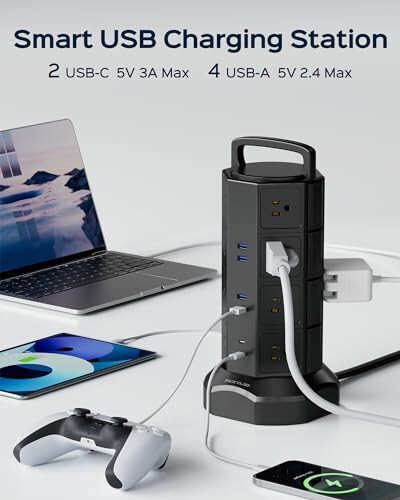 Quvvat tarmog'i minorasi to'lqin himoyachisi, JACKYLED 16 rozetka 6 USB (2 USB C) zaryadlash stantsiyasi, Ko'p rozetkali uzatma kabeli, 1050J 1625W/13A rozetka uzatma kabeli 6.5ft uy va ofis uchun - 3