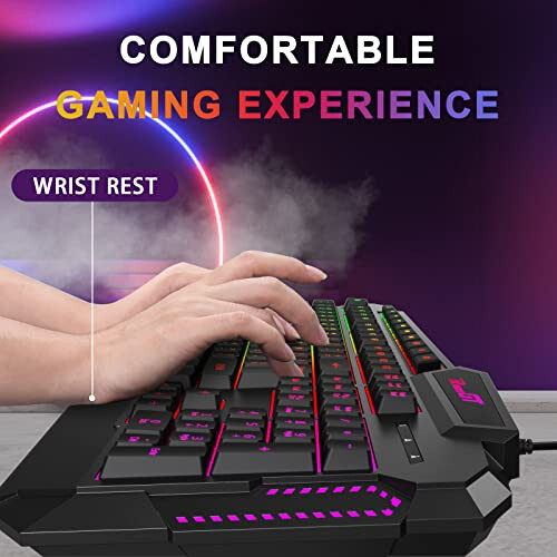 RaceGT Gaming Keyboard, 114 Keys Full Size Wired LED Backlit with Dedicated Multimedia Keys Wrist Rest Mechanical Feeling Keybaord Compatible for Computer PC Laptop Xbox - 6