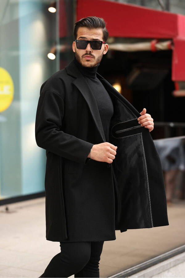 Rahat kesim, oversize kaşe kaban. - 2