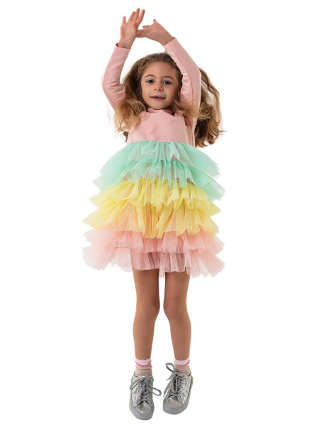 Rainbow Long Sleeve Tutu Girls Dress - 3