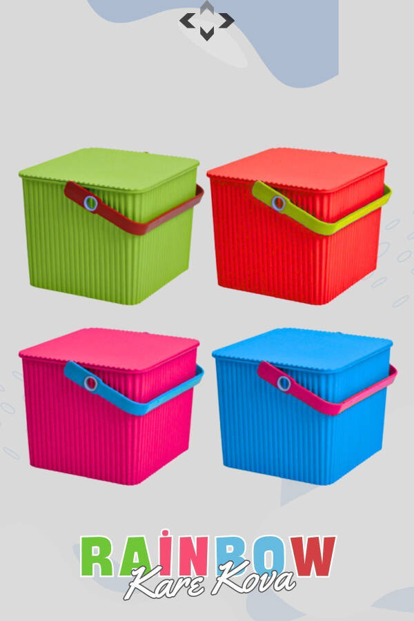 Rainbow Square Lidded Handle Picnic Basket Organizer 1 Piece Square Bucket Picnic Bag Grill Basket - 1