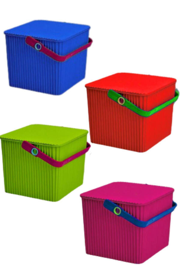 Rainbow Square Lidded Handle Picnic Basket Organizer 1 Piece Square Bucket Picnic Bag Grill Basket - 5