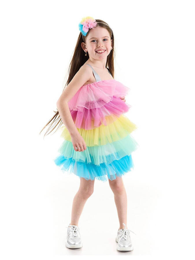 Rainbow Tutu Dress with Straps for Girls - 4