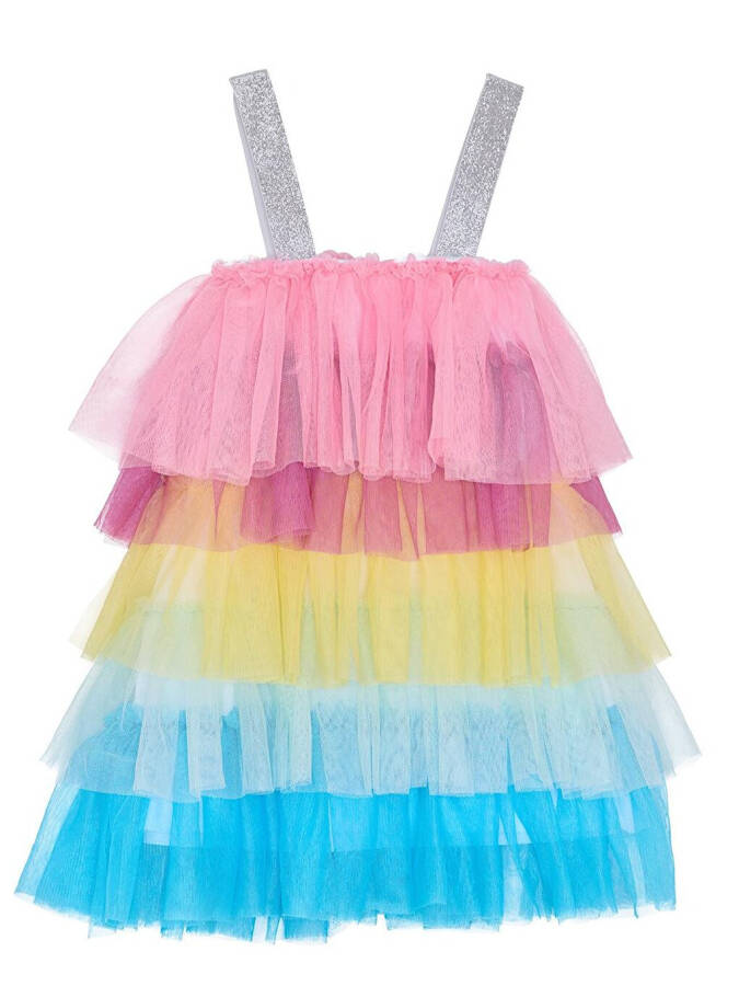 Rainbow Tutu Dress with Straps for Girls - 5