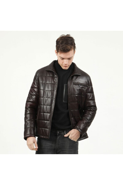 Ramos Chestnut Men's Leather Puffer Jacket - 1