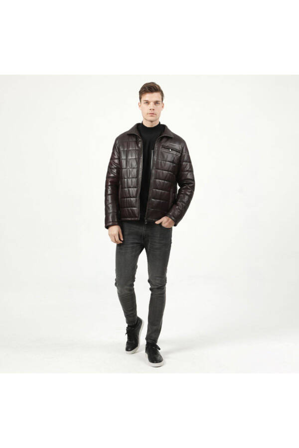 Ramos Chestnut Men's Leather Puffer Jacket - 2