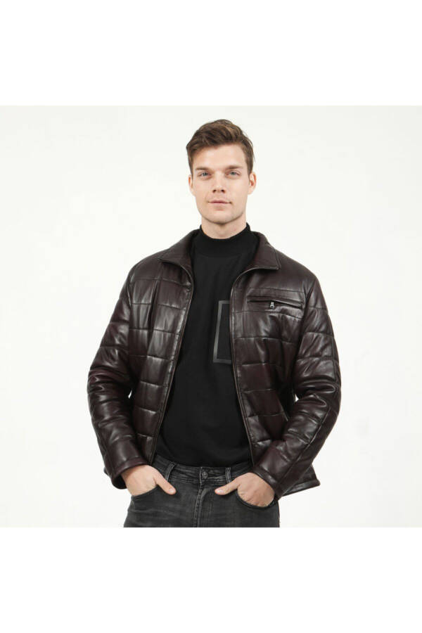 Ramos Chestnut Men's Leather Puffer Jacket - 3