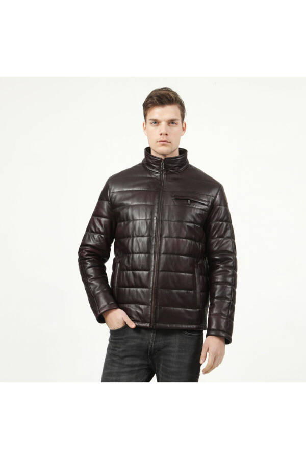 Ramos Chestnut Men's Leather Puffer Jacket - 5