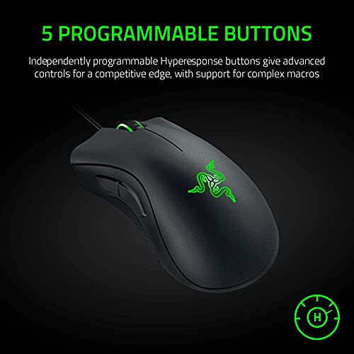 Razer DeathAdder Essential Gaming Mouse: 6400 DPI Optical Sensor - 5 Programmable Buttons - Mechanical Switches - Rubber Side Grips - Classic Black - 4