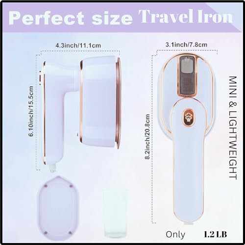 REBOLLITA Travel Steamer Iron for Clothes, 1000W handheld size portable Steamer Support Dry and Wet Ironing 180° small hand garment electric steam ironing machine for dress shirt travel (white LCD) - 2