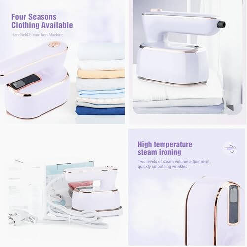 REBOLLITA Travel Steamer Iron for Clothes, 1000W handheld size portable Steamer Support Dry and Wet Ironing 180° small hand garment electric steam ironing machine for dress shirt travel (white LCD) - 7