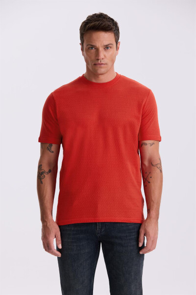 Red 100% Cotton Patterned Crew Neck T-Shirt - 1