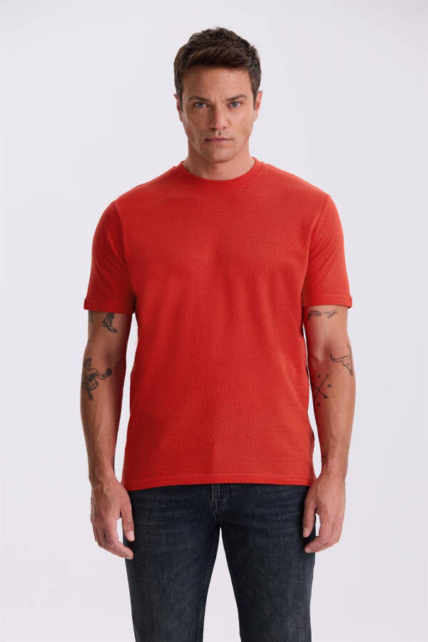 Red 100% Cotton Patterned Crew Neck T-Shirt - 1