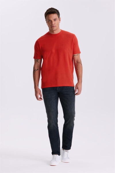 Red 100% Cotton Patterned Crew Neck T-Shirt - 2