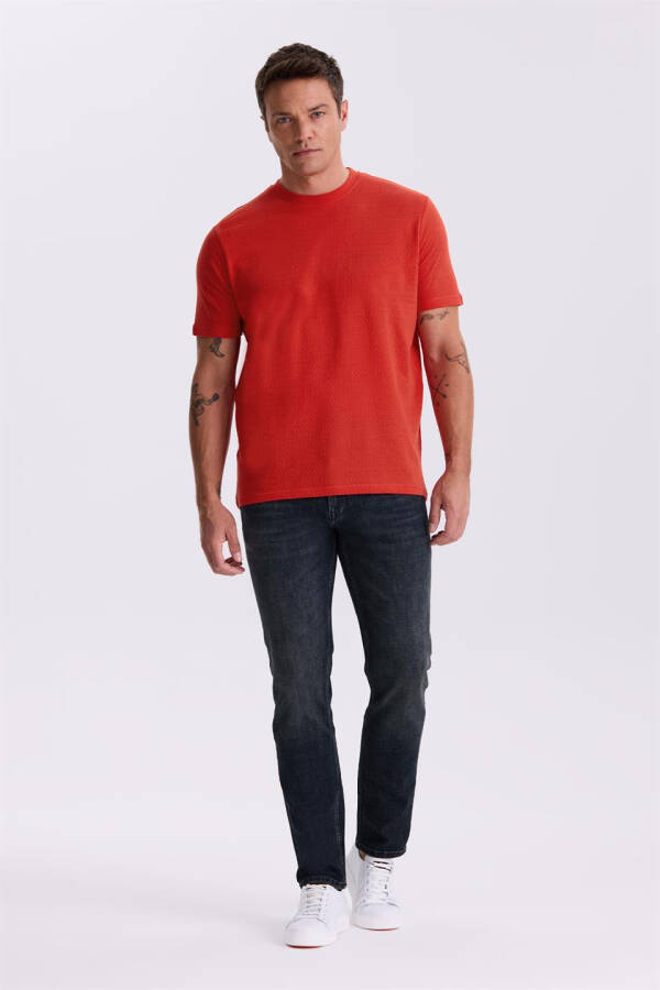 Red 100% Cotton Patterned Crew Neck T-Shirt - 2