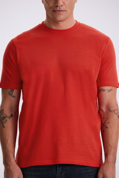 Red 100% Cotton Patterned Crew Neck T-Shirt - 3