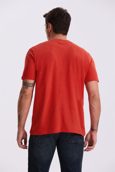 Red 100% Cotton Patterned Crew Neck T-Shirt - 4