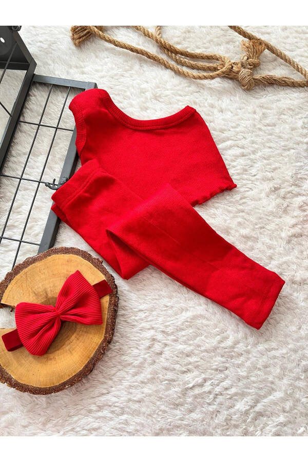 RED BABY GIRL ONE-SLEEVE CROP TIGHTS AND BANDANA SET - 1