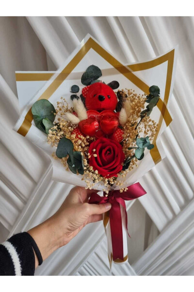 Red Bear Bouquet Chocolate Gift for Lover / Friend Gift / Birthday Gift - 3