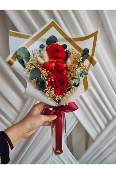 Red Bear Bouquet Chocolate Gift for Lover / Friend Gift / Birthday Gift - 4