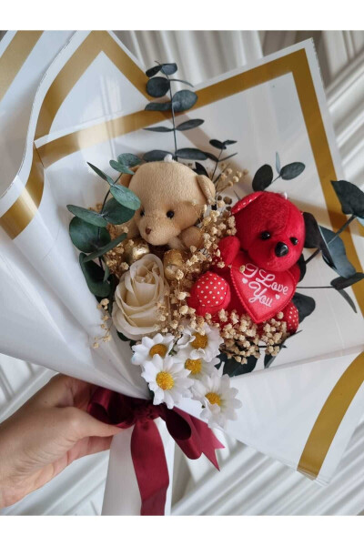 Red Bear Daisy Bouquet Chocolate Gift for Lover/Friend/Birthday - 2