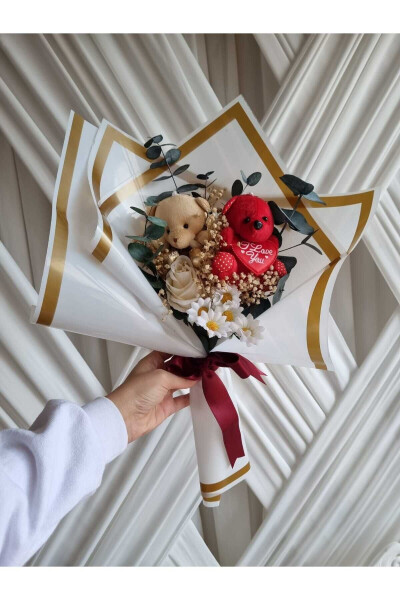 Red Bear Daisy Bouquet Chocolate Gift for Lover/Friend/Birthday - 3