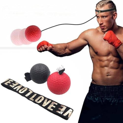 Red Boxing Reflex Ball - Improve Reaction Speed and Hand Eye Coordination Training Boxing Equipment for Training at Home Boxing Reflex Ball with Adjustable Elastic Head Band Speed and Agility Training - 1