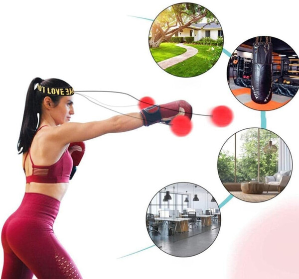 Red Boxing Reflex Ball - Improve Reaction Speed and Hand Eye Coordination Training Boxing Equipment for Training at Home Boxing Reflex Ball with Adjustable Elastic Head Band Speed and Agility Training - 3