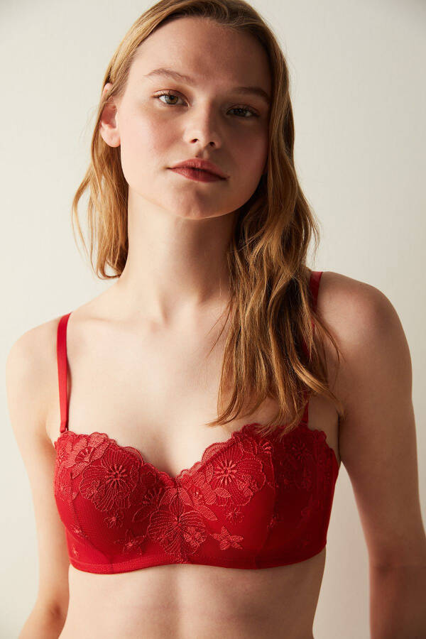 Red Bra with Lotus Embroidery Details - 15