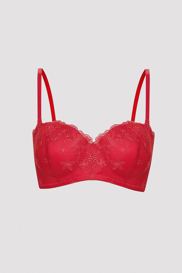 Red Bra with Lotus Embroidery Details - 12