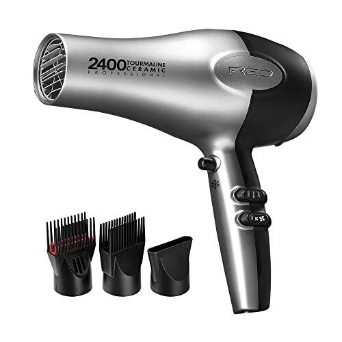 RED by Kiss Hair Dryer 2400 Tourmaline Ceramic Technology, Professional Blow Dryer, Maximum Shine, Fast Drying, Adjustable Settings, 3 Attachments, Salon Quality - 1