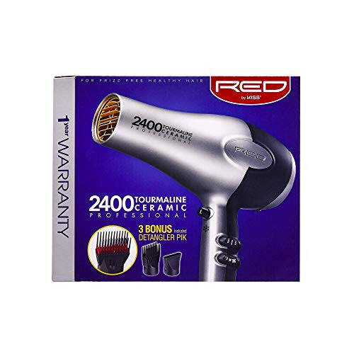 RED by Kiss Hair Dryer 2400 Tourmaline Ceramic Technology, Professional Blow Dryer, Maximum Shine, Fast Drying, Adjustable Settings, 3 Attachments, Salon Quality - 2