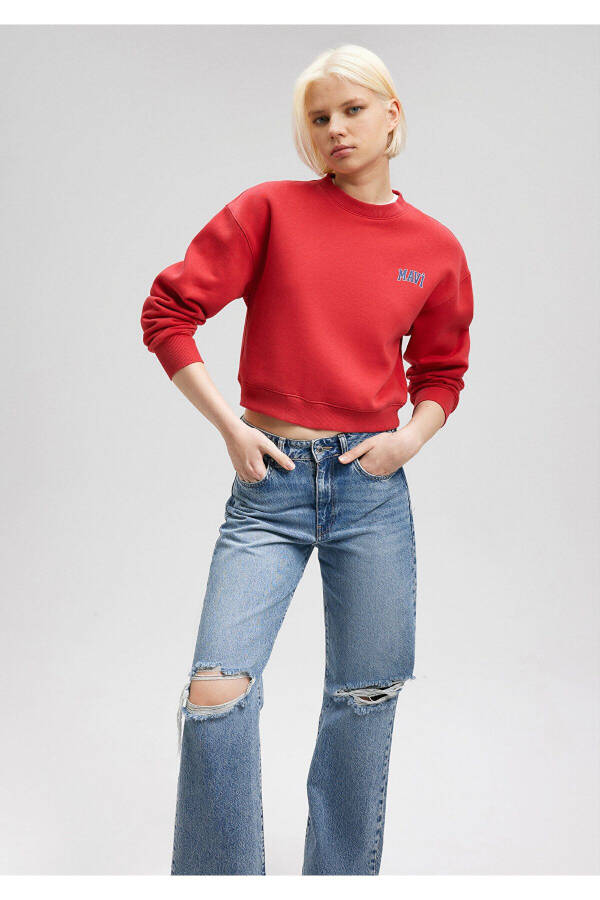 Red Crop Sweatshirt with Logo Print 1611601-70936 - 19