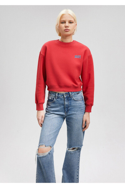 Red Crop Sweatshirt with Logo Print 1611601-70936 - 20