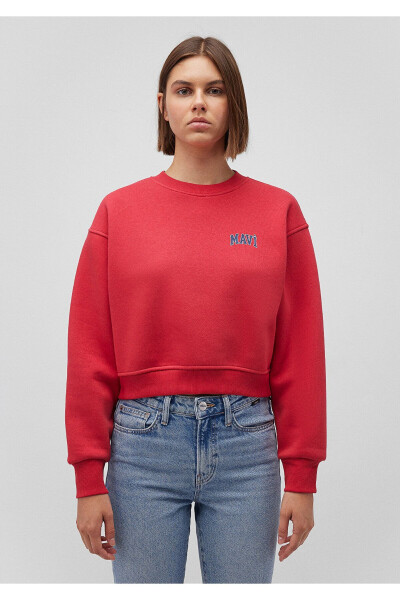 Red Crop Sweatshirt with Logo Print 1611601-70936 - 7