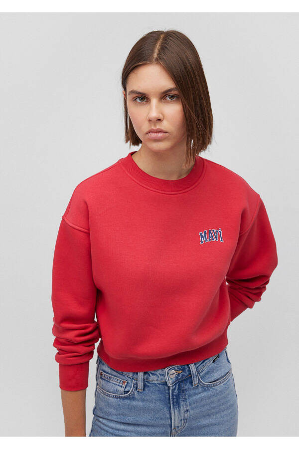 Red Crop Sweatshirt with Logo Print 1611601-70936 - 9