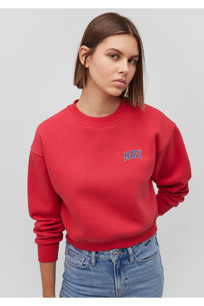 Red Crop Sweatshirt with Logo Print 1611601-70936 - 10