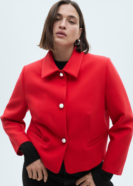 Red cropped jacket with buttons - 2