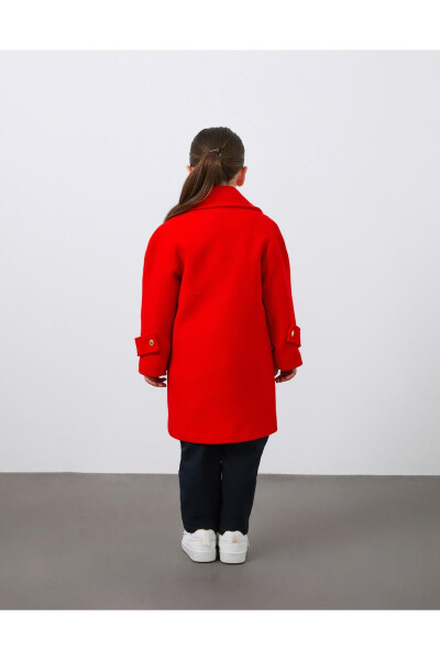 Red Girls' Wool Coat with Gold Button Details - 8