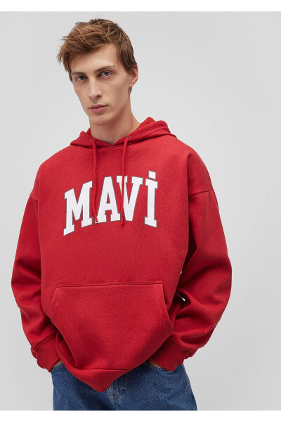 Red Hooded Sweatshirt with Logo Print 067149-86417 - 7