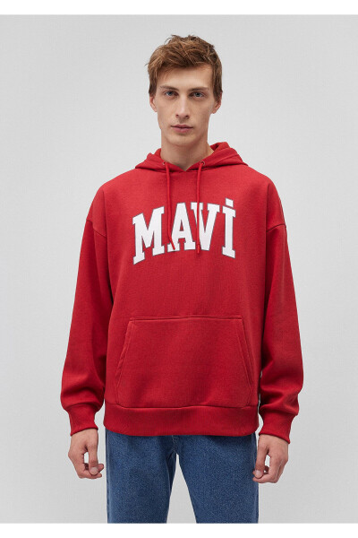 Red Hooded Sweatshirt with Logo Print 067149-86417 - 3