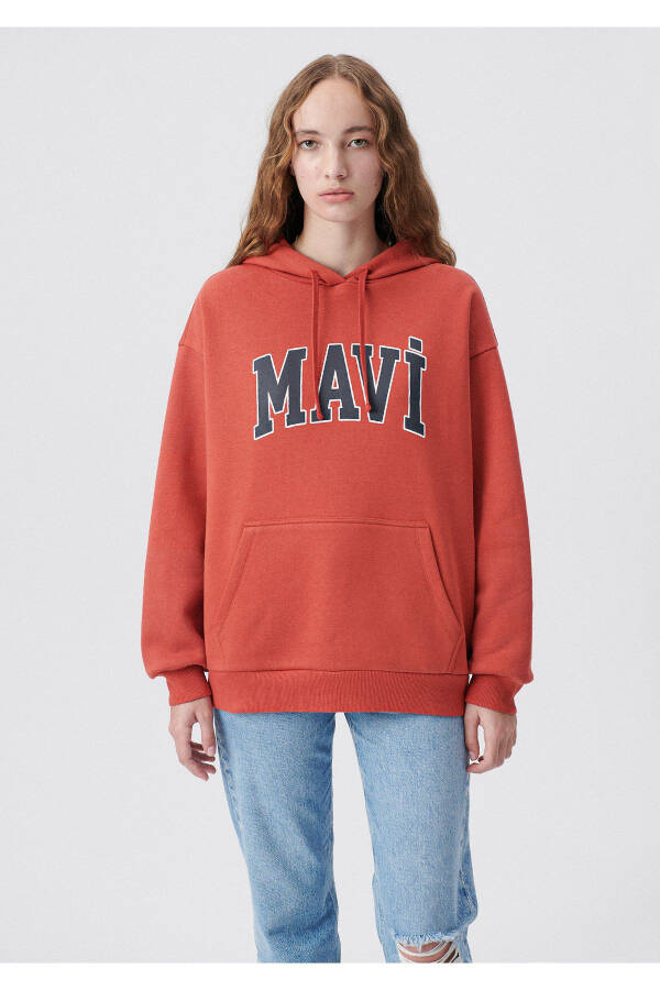 Red Hooded Sweatshirt with Logo Print 1600361-70459 - 2